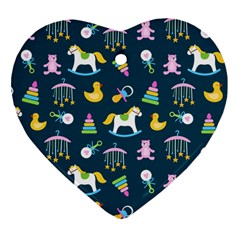 Cute Babies Toys Seamless Pattern Heart Ornament (two Sides) by Apen