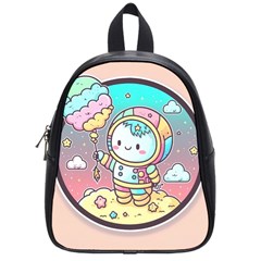 Boy Astronaut Cotton Candy Childhood Fantasy Tale Literature Planet Universe Kawaii Nature Cute Clou School Bag (small) by Maspions