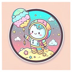 Boy Astronaut Cotton Candy Childhood Fantasy Tale Literature Planet Universe Kawaii Nature Cute Clou Wooden Puzzle Square by Maspions