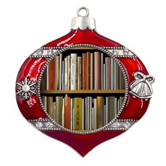 Book Nook Books Bookshelves Comfortable Cozy Literature Library Study Reading Reader Reading Nook Ro Metal Snowflake And Bell Red Ornament by Maspions