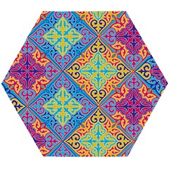 Colorful Floral Ornament, Floral Patterns Wooden Puzzle Hexagon by nateshop