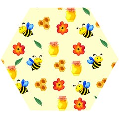 Seamless Honey Bee Texture Flowers Nature Leaves Honeycomb Hive Beekeeping Watercolor Pattern Wooden Puzzle Hexagon by Maspions
