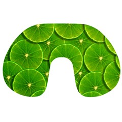 Lime Textures Macro, Tropical Fruits, Citrus Fruits, Green Lemon Texture Travel Neck Pillow by nateshop