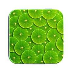 Lime Textures Macro, Tropical Fruits, Citrus Fruits, Green Lemon Texture Square Metal Box (black) by nateshop