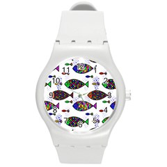 Fish Abstract Colorful Round Plastic Sport Watch (m) by Maspions