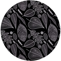 Leaves Flora Black White Nature Uv Print Round Tile Coaster by Maspions