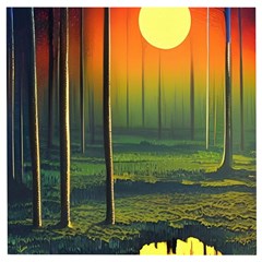 Outdoors Night Moon Full Moon Trees Setting Scene Forest Woods Light Moonlight Nature Wilderness Lan Wooden Puzzle Square by Posterlux