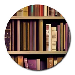 Books Bookshelves Office Fantasy Background Artwork Book Cover Apothecary Book Nook Literature Libra Round Mousepad by Posterlux