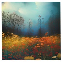 Wildflowers Field Outdoors Clouds Trees Cover Art Storm Mysterious Dream Landscape Wooden Puzzle Square by Posterlux