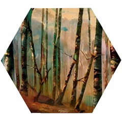 Woodland Woods Forest Trees Nature Outdoors Mist Moon Background Artwork Book Wooden Puzzle Hexagon by Posterlux