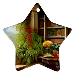 Room Interior Library Books Bookshelves Reading Literature Study Fiction Old Manor Book Nook Reading Star Ornament (two Sides) by Posterlux