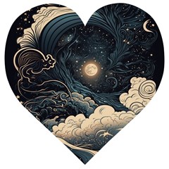 Starry Sky Moon Space Cosmic Galaxy Nature Art Clouds Art Nouveau Abstract Wooden Puzzle Heart by Posterlux