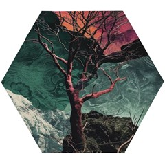 Night Sky Nature Tree Night Landscape Forest Galaxy Fantasy Dark Sky Planet Wooden Puzzle Hexagon by Posterlux