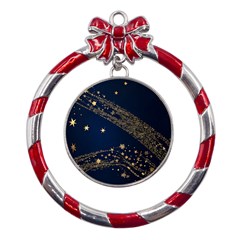 Starsstar Glitter Metal Red Ribbon Round Ornament by Maspions
