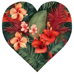 Tropical Flower Bloom Wooden Puzzle Heart by Maspions