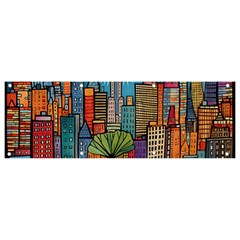 City New York Nyc Skyscraper Skyline Downtown Night Business Urban Travel Landmark Building Architec Banner And Sign 9  X 3  by Posterlux