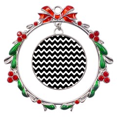 Wave Pattern Wavy Halftone Metal X mas Wreath Ribbon Ornament by Maspions