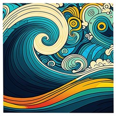 Waves Ocean Sea Abstract Whimsical Art Wooden Puzzle Square by Maspions