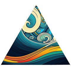 Waves Ocean Sea Abstract Whimsical Art Wooden Puzzle Triangle by Maspions