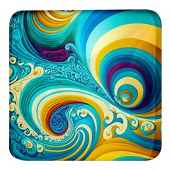 Abstract Waves Ocean Sea Whimsical Square Glass Fridge Magnet (4 Pack) by Maspions