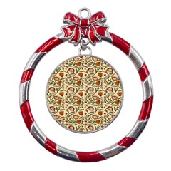 Floral Design Metal Red Ribbon Round Ornament by designsbymallika