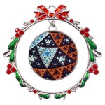 Fractal Triangle Geometric Abstract Pattern Metal X mas Wreath Ribbon Ornament Front