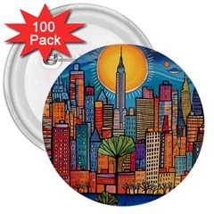 City New York Nyc Skyscraper Skyline Downtown Night Business Urban Travel Landmark Building Architec 3  Buttons (100 Pack)  by Posterlux